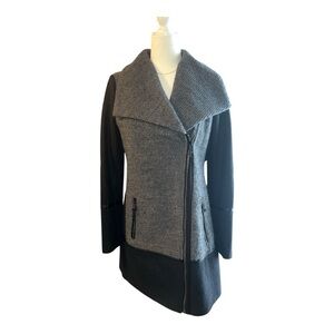 Guess Asymmetrical Zip Colorblock Coat Faux Leather Trim Wool Blend Small WA1